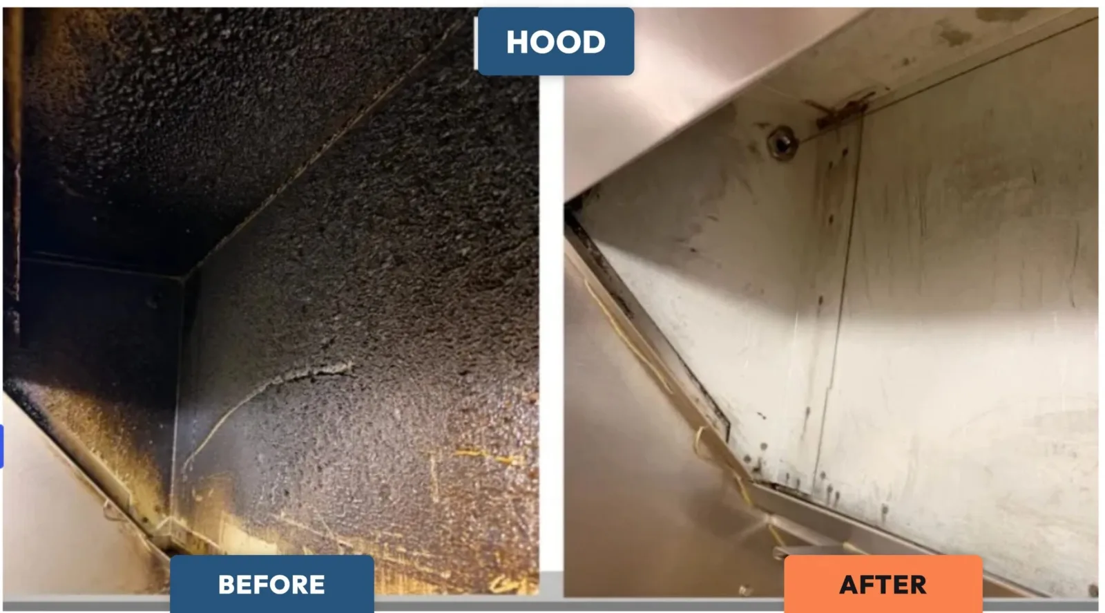 Commercial kitchen hood before and after cleaning by ShineIQ