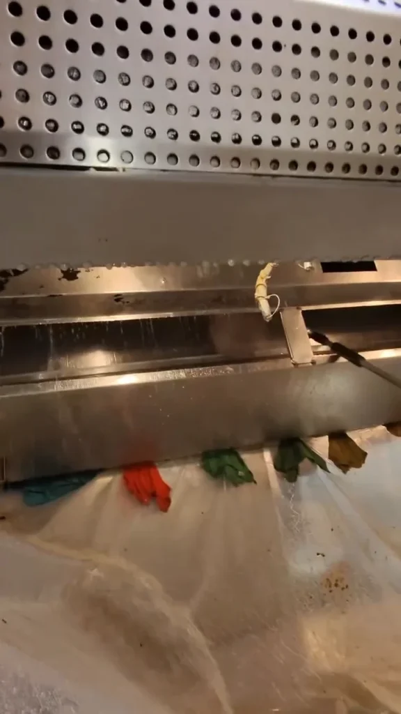 Kitchen hood filters and wrapped line during cleaning