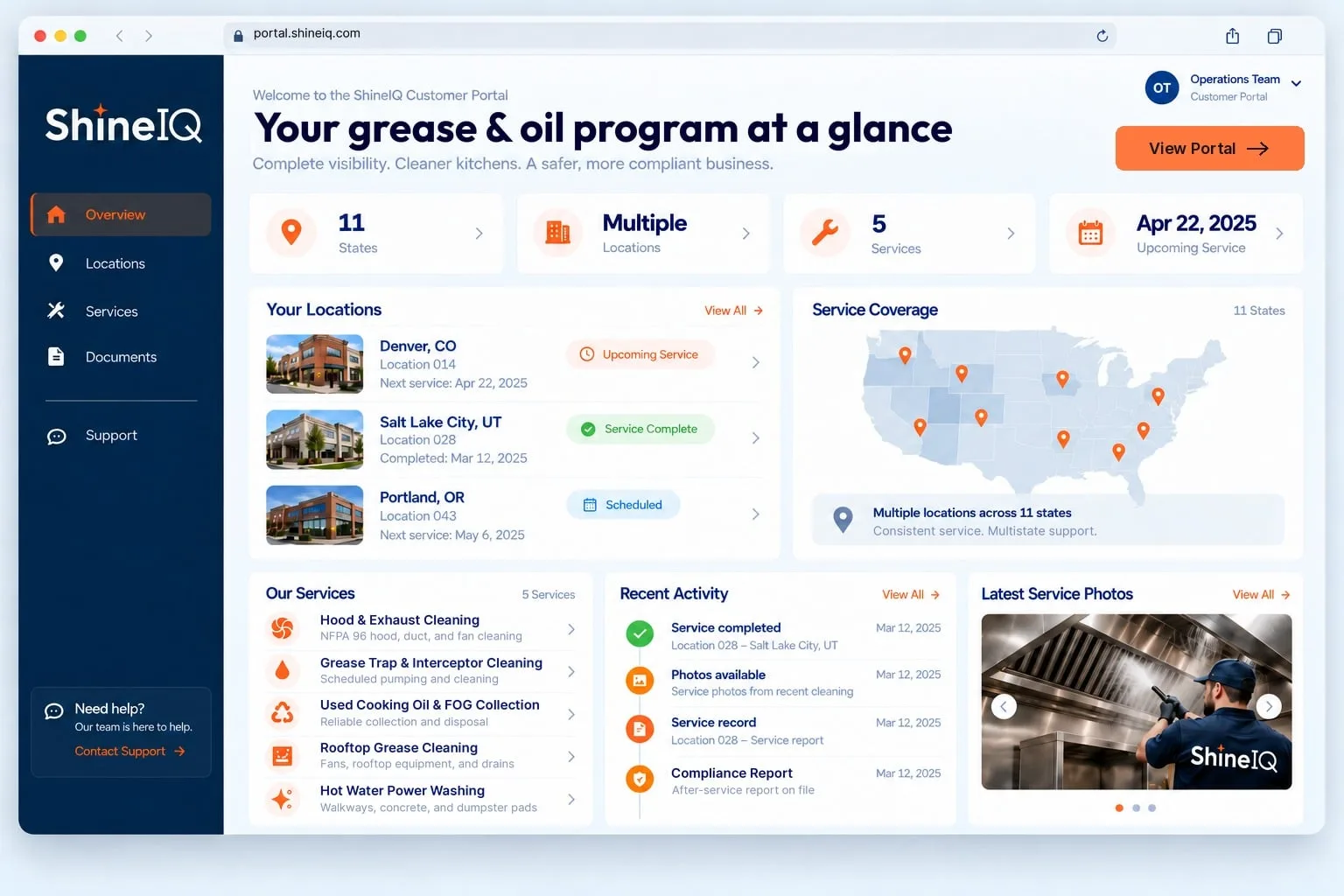 Illustrative preview of the ShineIQ customer portal