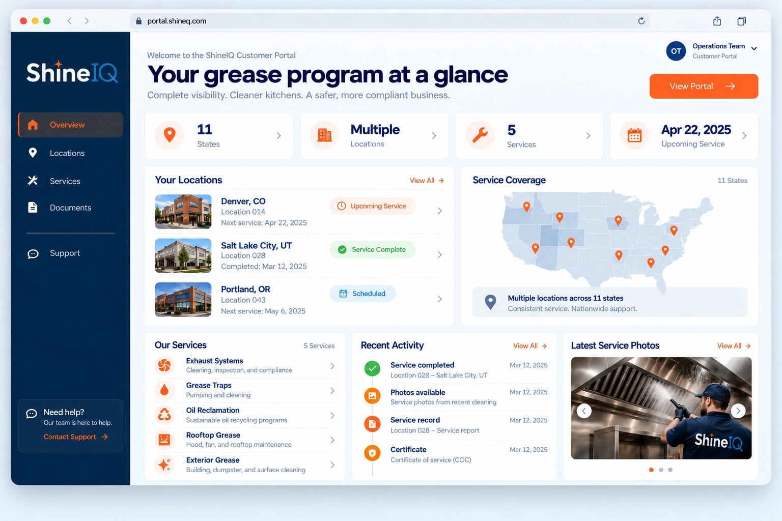 Illustrative preview of the ShineIQ customer portal