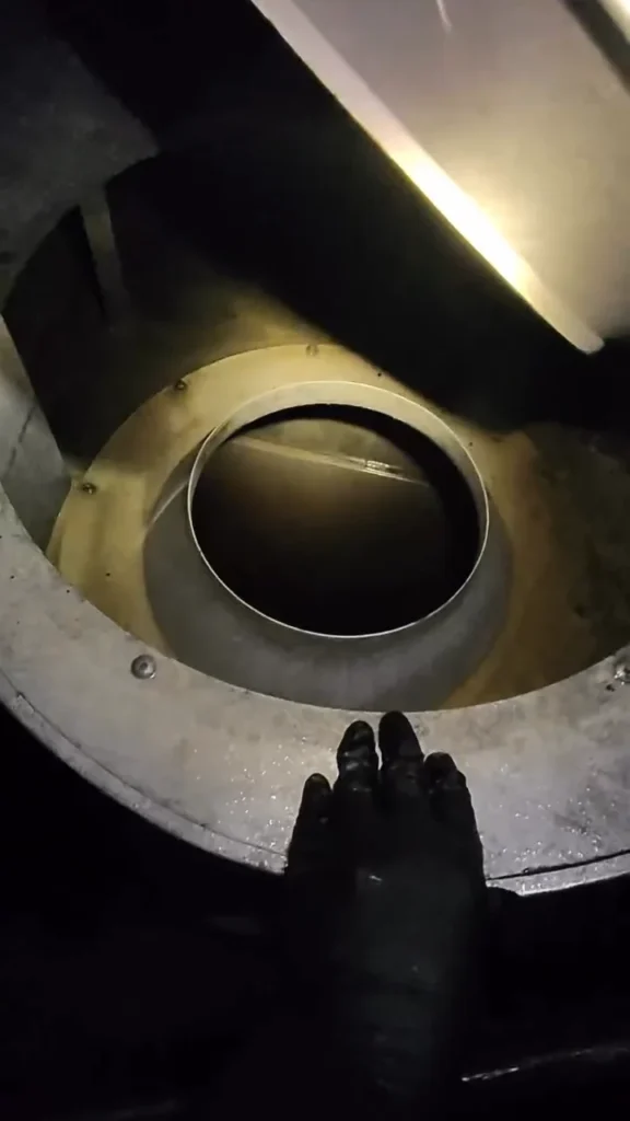Inside view of a round exhaust duct opening